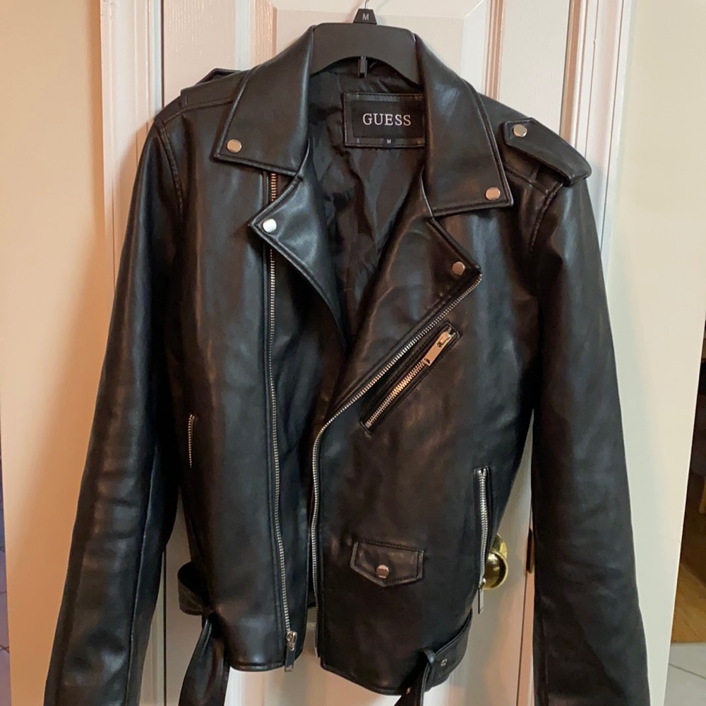 Black leather Guess biker jacket